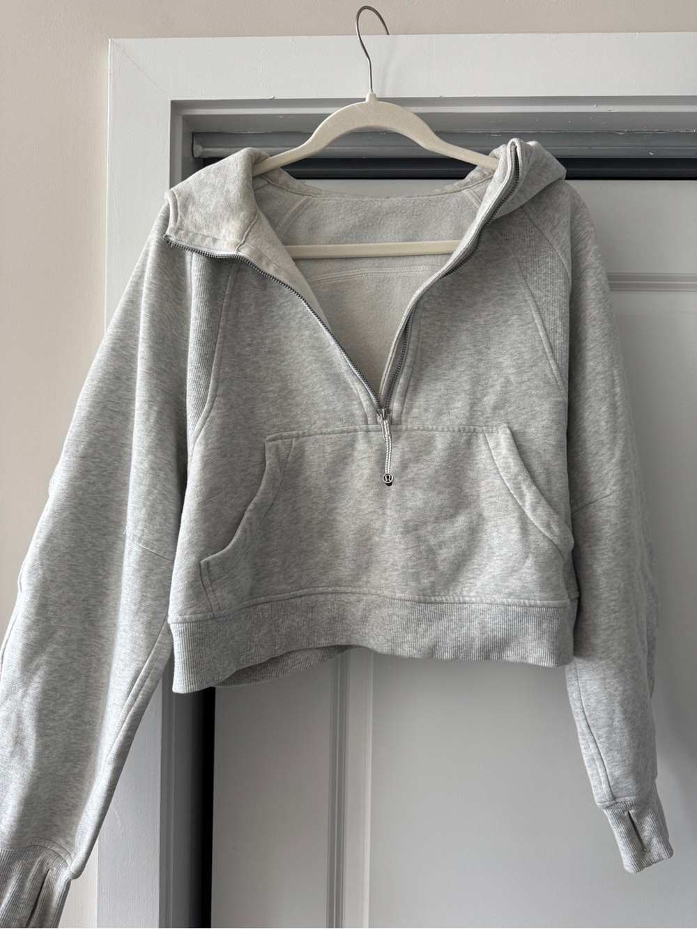 Lululemon Light Gray Cropped Half-Zip Hoodie